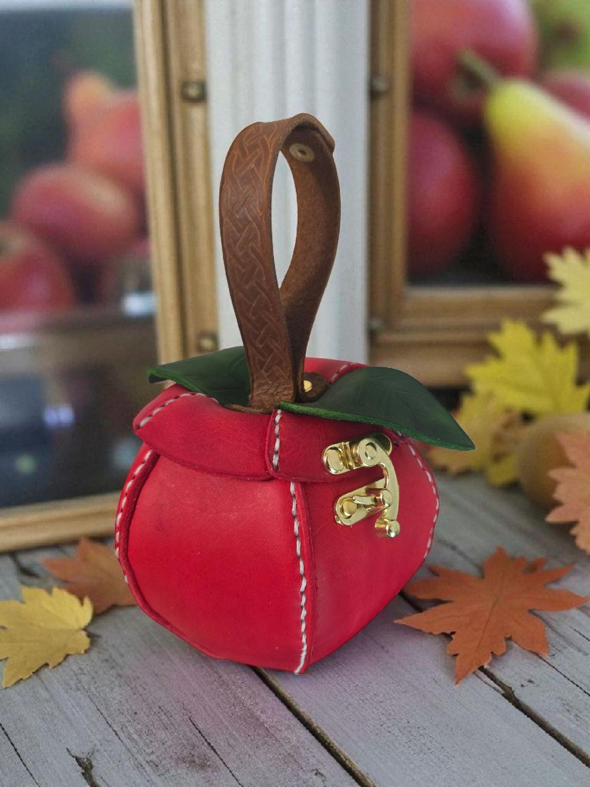 Leather Apple Bag: Handmade Pouch.