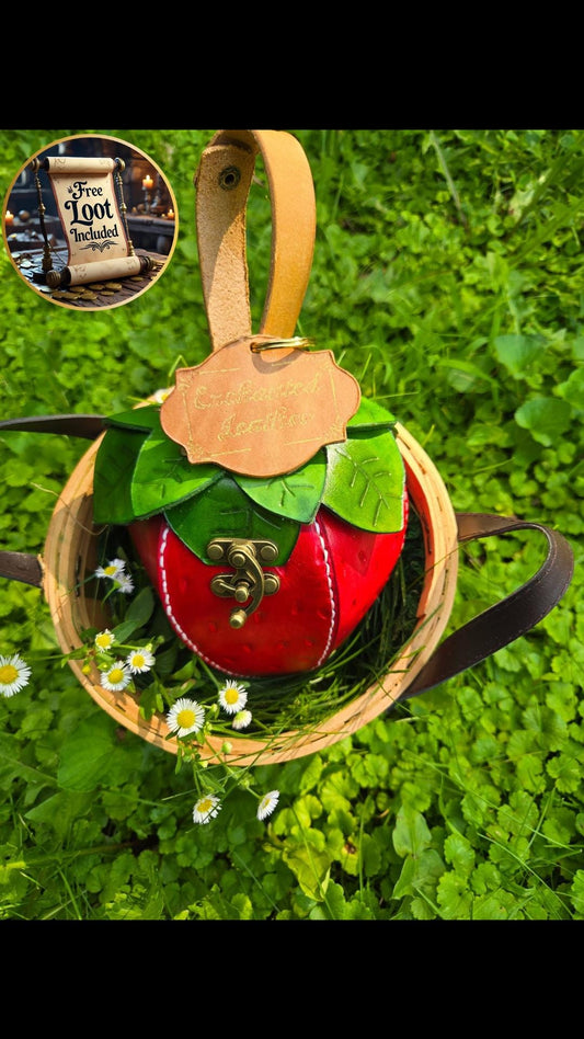 Strawberry Leather Bag – Handmade Cottagecore Purse, Fairycore bag